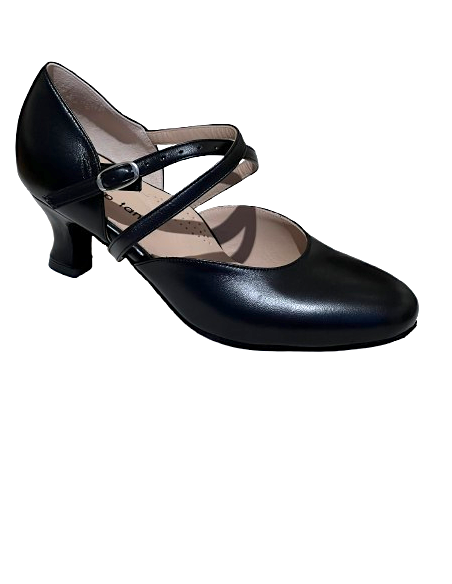 Chaussures de danse standard, cuir nappa noir, talon 5.5cm pour salsa, tango