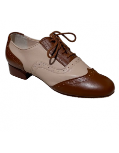 Lace-up dance shoes in caramel and beige leather for ballroom dance or tango