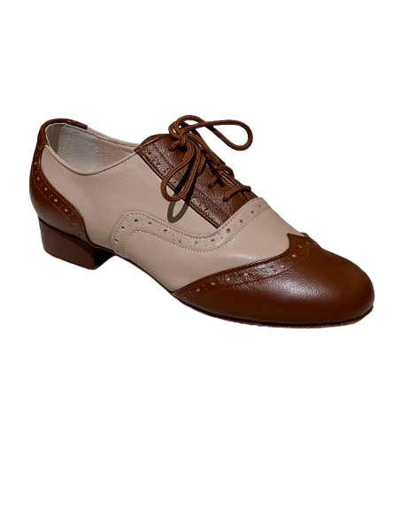 Lace-up dance shoes in caramel and beige leather for ballroom dance or tango