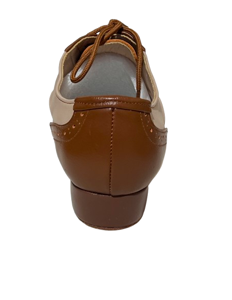 Lace-up dance shoes in caramel and beige leather for ballroom dance or tango