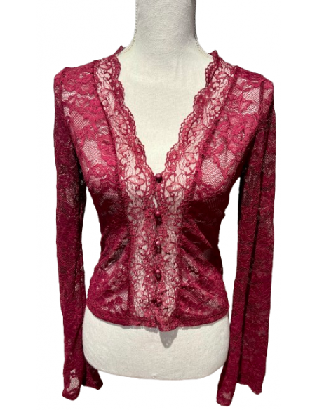 Cute bolero made of red mesh with long sleeves for wearing over a dance dress for cool evenings