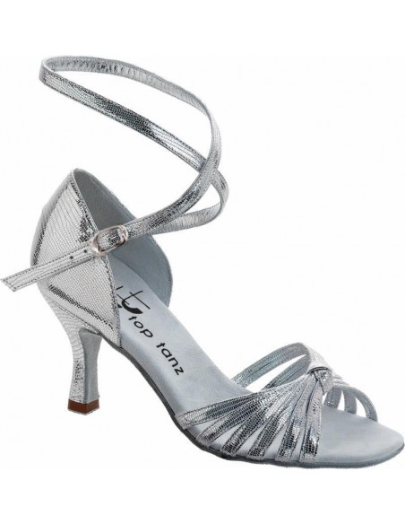 Chaussure de danse cuir gaufré argent, talon de 7.5cm pour la salsa ou danse de salon