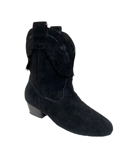 Black genuine suede ankle dance boots for line dancing