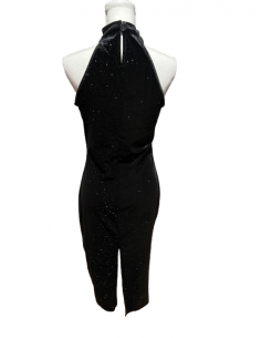 Schimmerndes schwarzes Samt-Neckholder-Tanzkleid 2