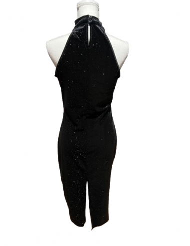 Schimmerndes schwarzes Samt-Neckholder-Tanzkleid