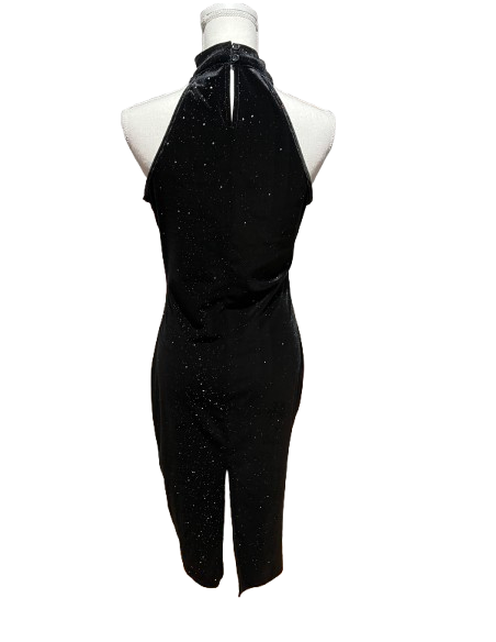 Schimmerndes schwarzes Samt-Neckholder-Tanzkleid