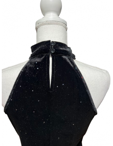 Abito da ballo in velluto nero scintillante con scollo a punta