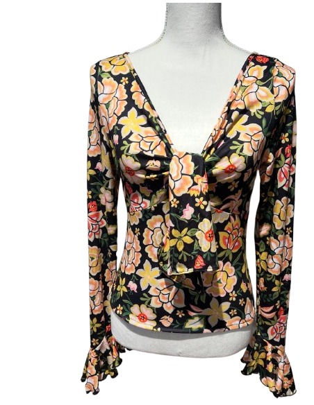 Frida Kahlo design floral long sleeve dance top