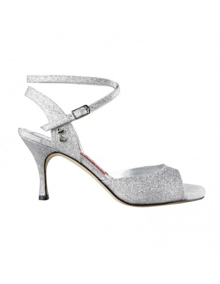 Dance shoes in white silver glitter leather for tango, kizomba or as bridal shoes