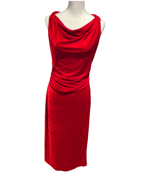 Robe de bal en velours stretch rouge avec fente pour les jambes