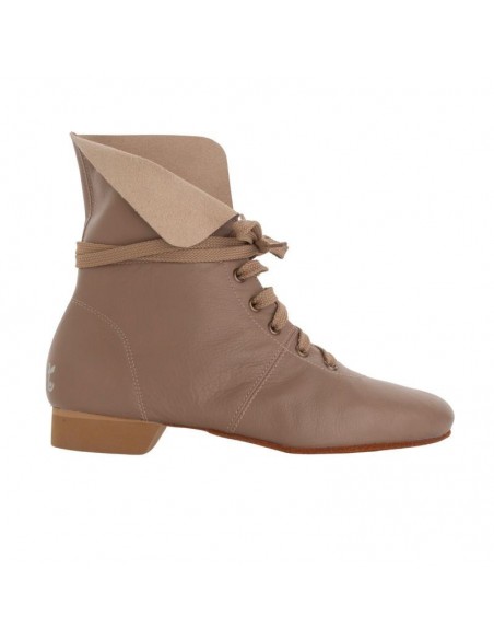 Bottine de danse en cuir taupe pour le tango practica ou swing & balboa