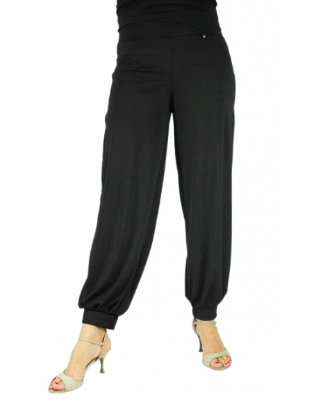 Long tango /milonga dance pant with leg slit in black jersey fabric