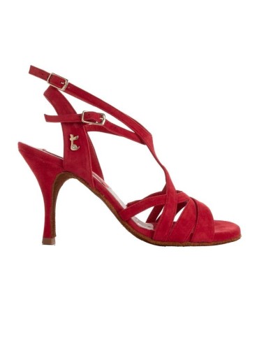 Chaussures de tango en daim rouge avec talon de 7cm et semelle confort.