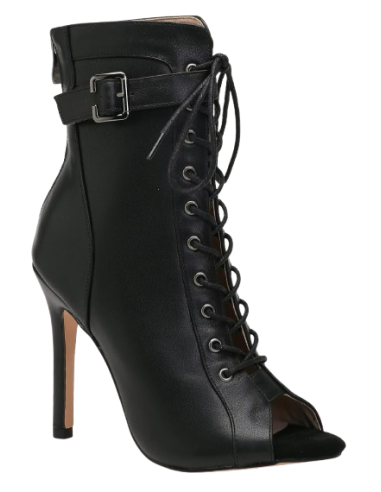 Lace-up heels dance boot, black, leather with 9.5cm heel, suede sole