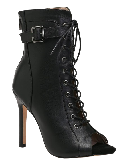 Lace-up heels dance boot, black, leather with 9.5cm heel, suede sole