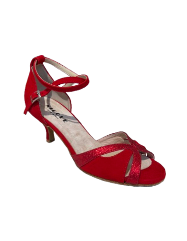 Elegant dance shoes in red suede with glitter trim for ballroom dancing or an evening ball