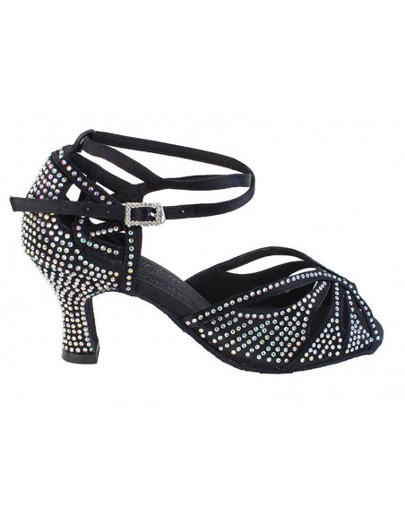 Scarpa da ballo in raso nero con strass per la salsa, bachata, Burlesque