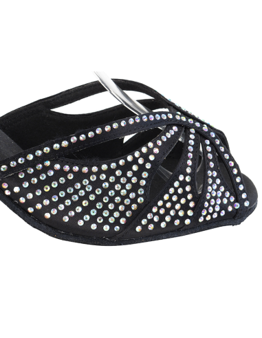 Chaussures de salsa en satin noir avec strass pour pieds larges