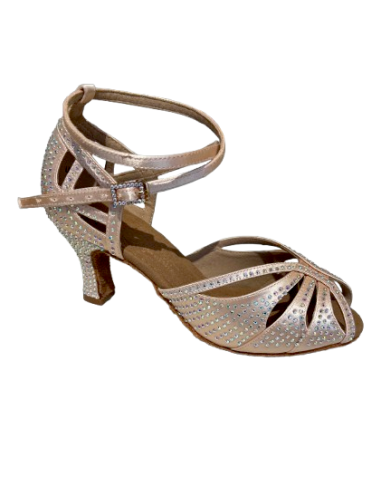 Chaussures de danse en satin champagne avec des strass pour salsa ou kizomba