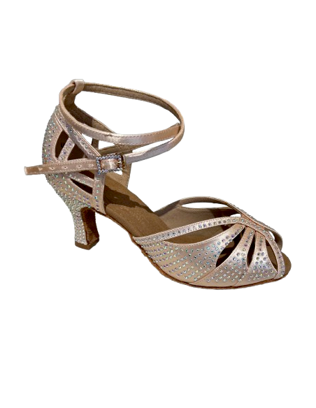 Chaussures de danse en satin champagne avec des strass pour salsa ou kizomba