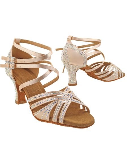 Scarpe da ballo in raso color champagne con strass per salsa, bachata e kizomba