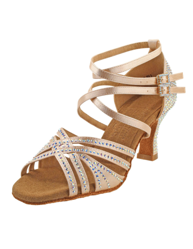 Scarpe da ballo in raso color champagne con strass per salsa, bachata e kizomba