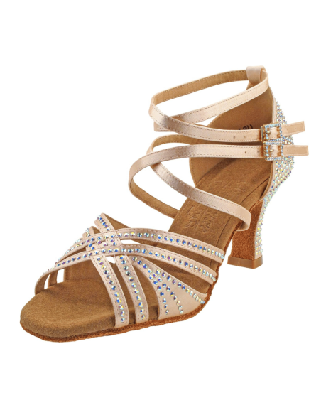 Scarpe da ballo in raso color champagne con strass per salsa, bachata e kizomba