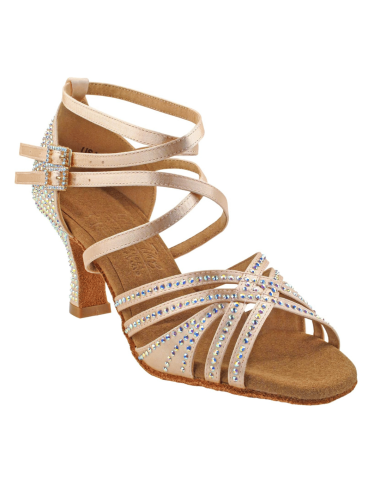 Chaussures de danse en satin champagne avec strass pour salsa et kizomba