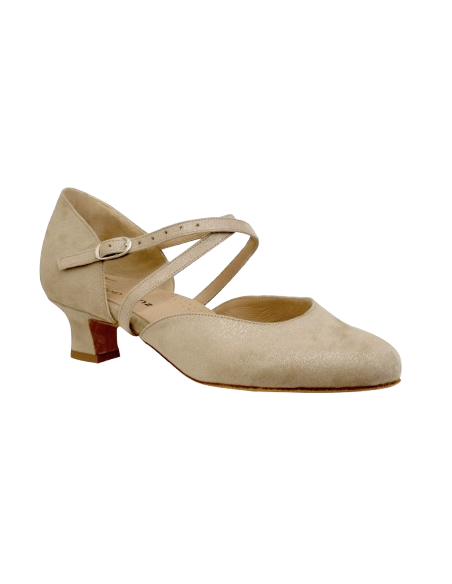 Chaussures de danse standard en cuir daim beige metallisé pour salsa, tango