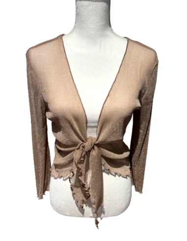 Dance bolero, glittering beige and 3/4 sleeves for tango or ballroom