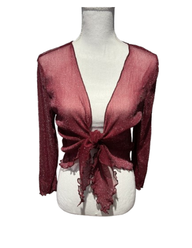 Dance bolero, glittering wine red and 3/4 sleeves for tango or ballroom