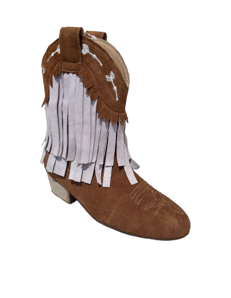 TwoTone brown genuine suede dance fringed ankle boots for line dancing