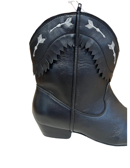 Black genuine leather ankle dance boots for line dancing