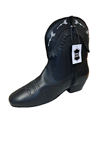 Black genuine leather ankle dance boots for line dancing