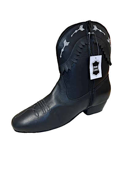 Black genuine leather ankle dance boots for line dancing