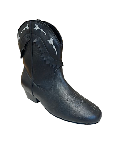 Black genuine leather ankle dance boots for line dancing