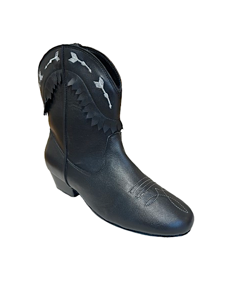 Black genuine leather ankle dance boots for line dancing