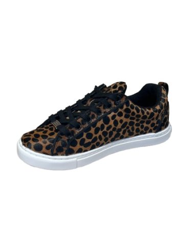 Sneaker da ballo in motivo leopardo con suola in PVC rossa per salsa, linedance