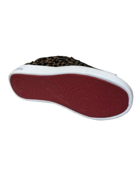 Dance sneaker in Leopard print with red outdoor sole,  pivot points for salsa, linedance