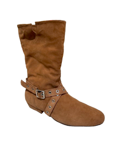 Dance boot in camel-coloured kid suede with straps for West Coast Swing or Linedance