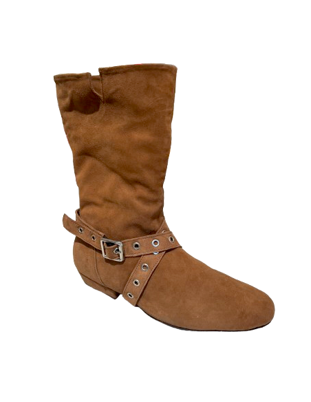 Dance boot in camel-coloured kid suede with straps for West Coast Swing or Linedance