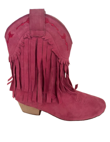 Lovely fringed genuine pink suede dance ankle boots for line dancing