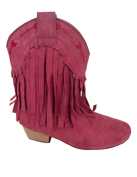 Lovely fringed genuine pink suede dance ankle boots for line dancing