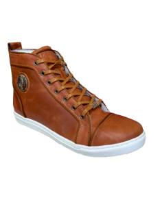 Caramel-coloured leather dance sneaker for men with outdoor sole