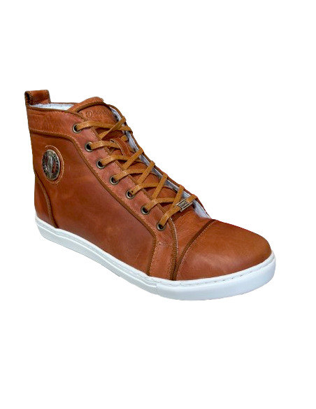 Caramel-coloured leather dance sneaker for men with outdoor sole