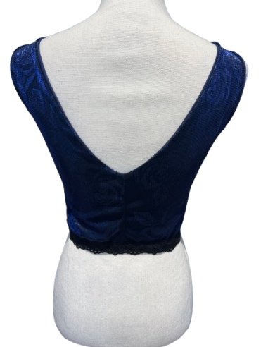 Elegantes Tanztop von Rossa Spina Italy aus königsblauem Stretch-Stoff mit Spitzenrücken für argentinischen Tango