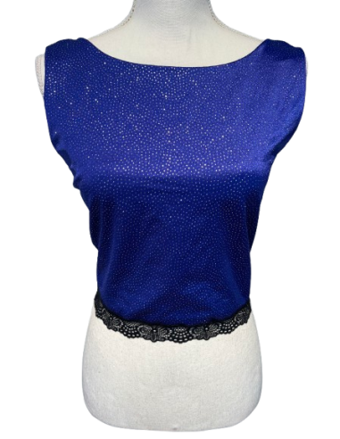 Elegantes Tanztop von Rossa Spina Italy aus königsblauem Stretch-Stoff mit Spitzenrücken für argentinischen Tango