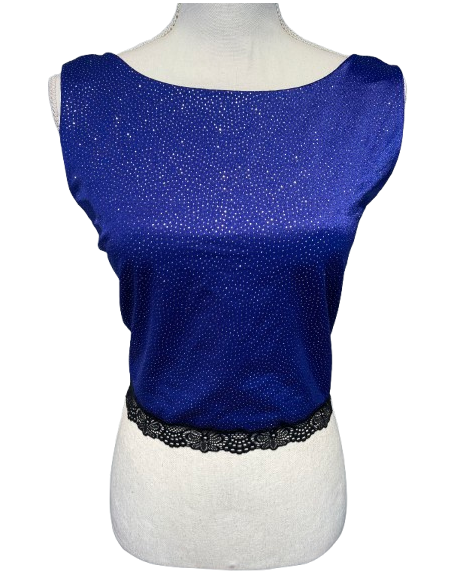 Elegant dance top by Rossa Spina Italy in royal blue stretch fabric for argentine tango or ballroom