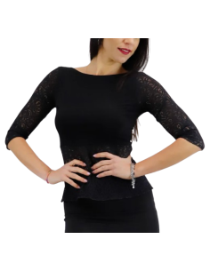 Dance top by Rossa Spina Italy in black lace fabric for argentine tango or ballroom