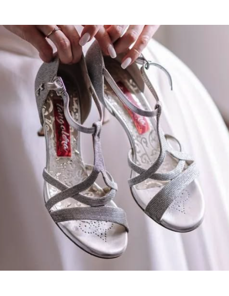 Scarpe da ballo Tangolera Sofia Argento Tessuto Veryfine Zurigo - Tacco 7cm